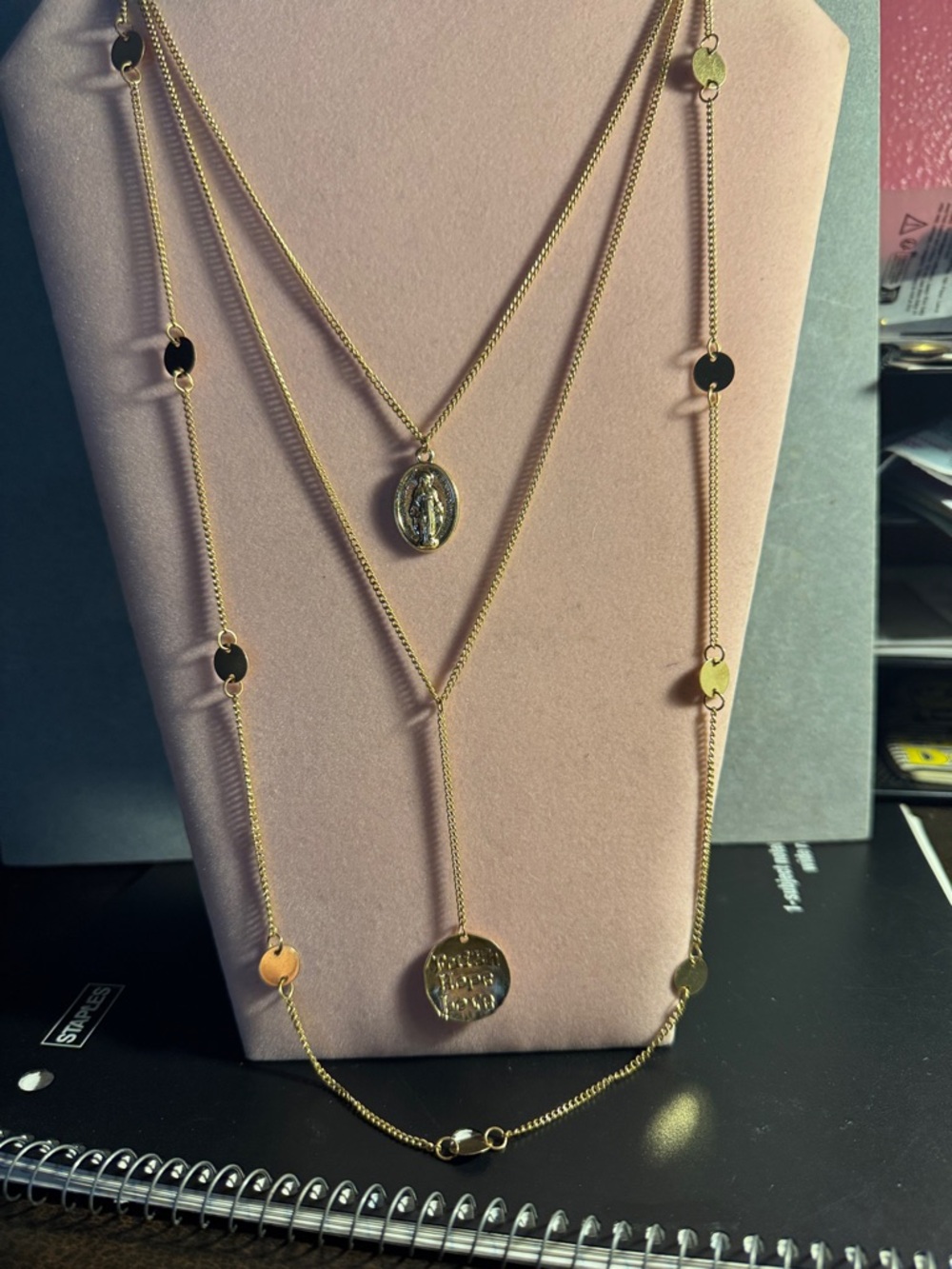 Layered Gold-Tone Pendant Necklace Set - Gold 16 1/2” FAITH  HOPE  LOVE
